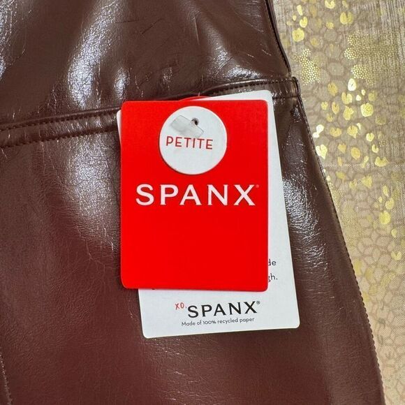 Spanx Faux Patent Leather Liquid Ruby Maroon Leggings Small Petite NWT - Picture 6 of 11